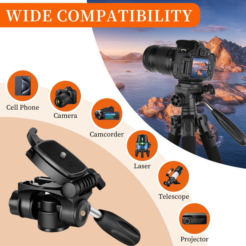 74-Inch Heavy-Duty Camera Tripod with Phone Holder Quick Release Plate & Carry Bag Professional DSLR Video Stand for Canon Nikon Sony Compatible with Cell Phones Projector Travel Tripod