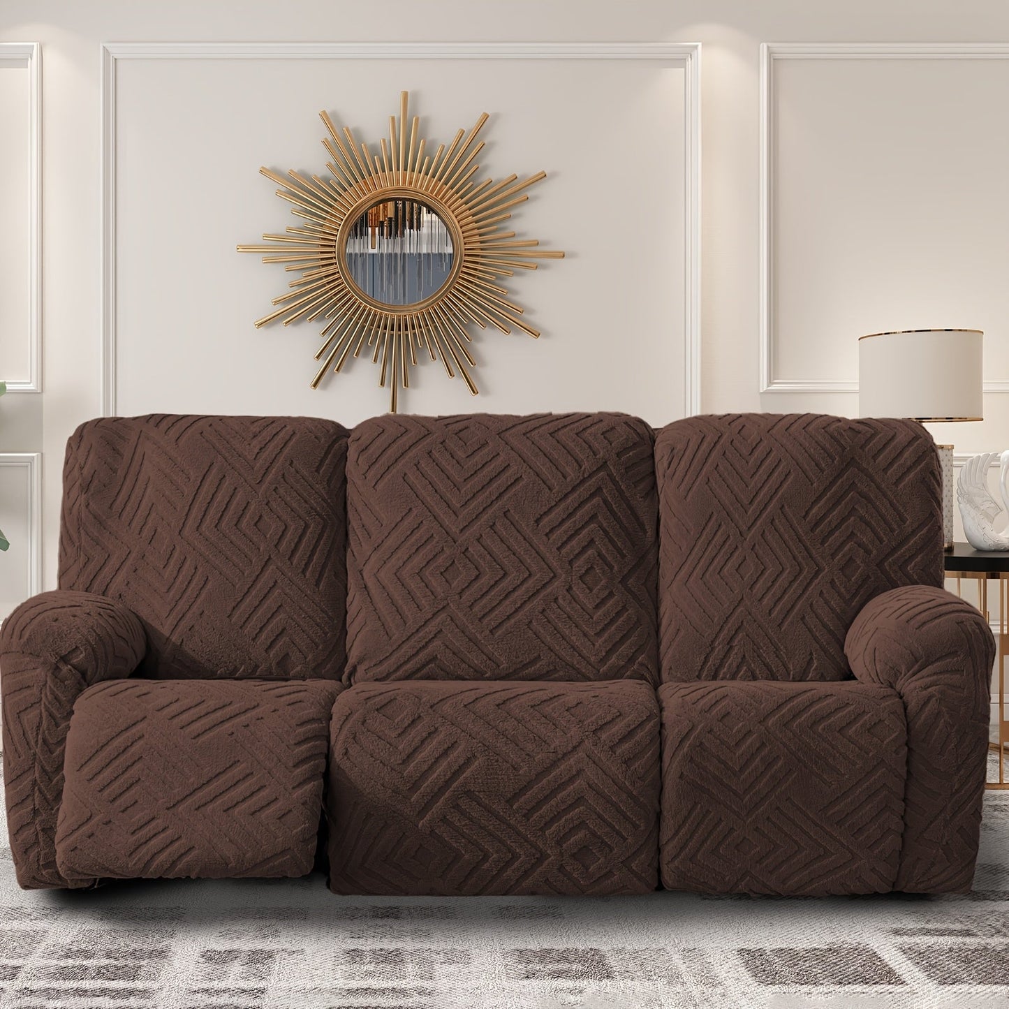 Stretch 3 Seat Sofa Slipcover Elastic Spandex Couch Cover with Pocket Anti-Slip Jacquard Knit Washable Solid Color Sofa Protector for Living Room Office Pet Friendly