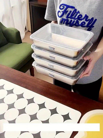 Food Storage Containers Five-Piece Stainless Steel Plate Set with Five Flip-Top Lids for Hand Washing