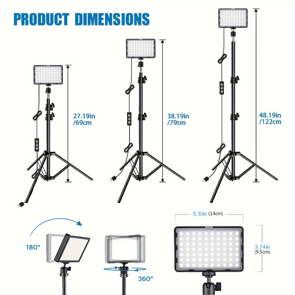 LED Video Fill Light Panel Kit with Tripod Stand & RGB Filters, Dimmable 5600K Studio Light for Vlogging