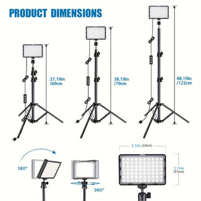 LED Video Fill Light Panel Kit with Tripod Stand & RGB Filters, Dimmable 5600K Studio Light for Vlogging