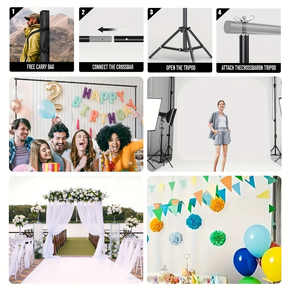 Backdrop Stand 8.5 x 10-Foot Adjustable Tripod Kit with Sectional Crossbars, Four Clips and Carry Bag