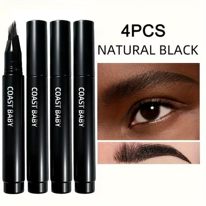 Four-Pack Multi-Fork Tip Eyebrow Pens in Four Color Labels with Capped Bodies and Approx. 11.3 cm Length
