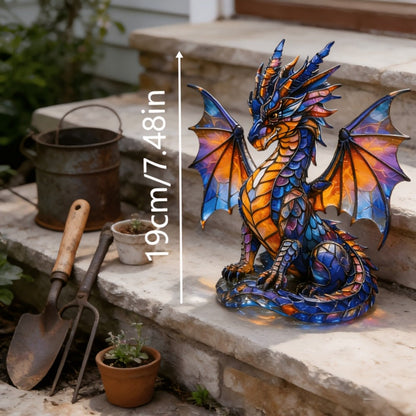 Dragon Sculpture with Light - Faux Stained Glass Resin Statue, Bohemian Accent Lamp, Fantasy Home Decor Figurine, Gothic Dragon Art, Unique Shelf Decor & Collector Gift