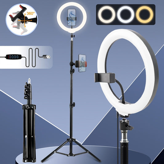 43-Inch Stand LED Ring Light with Phone Holder USB Powered Portable Circle Fill Light for Photography Video Recording Streaming Makeup Selfie Outdoor Studio Lighting