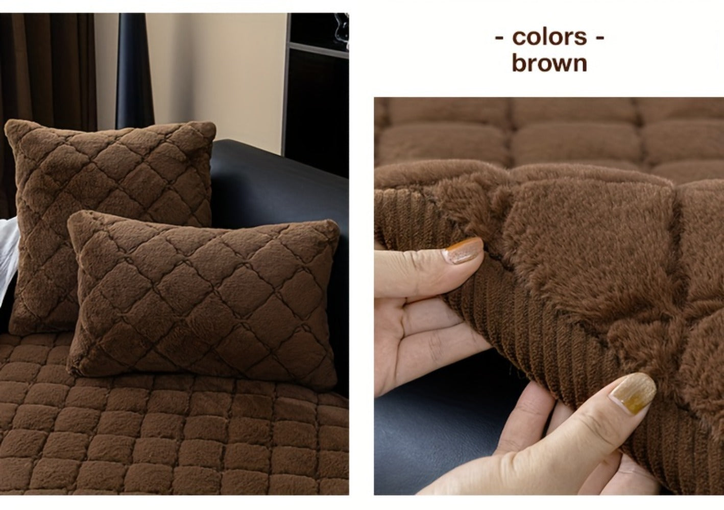 Sofa Cover Plush-Texture Cushion Panels in Pillowcase and 1, 2, 3 or 4-Seat Dimensions in Four Colors