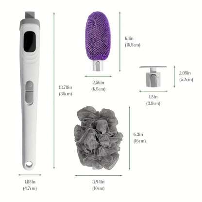 Electric Body Scrubber Brush 3 Replaceable Heads Dual Speed Shower Back Cleaner Exfoliating Skin Cleansing Massage African Bath Sponge Long Handle for Women Men Home Spa Daily Use