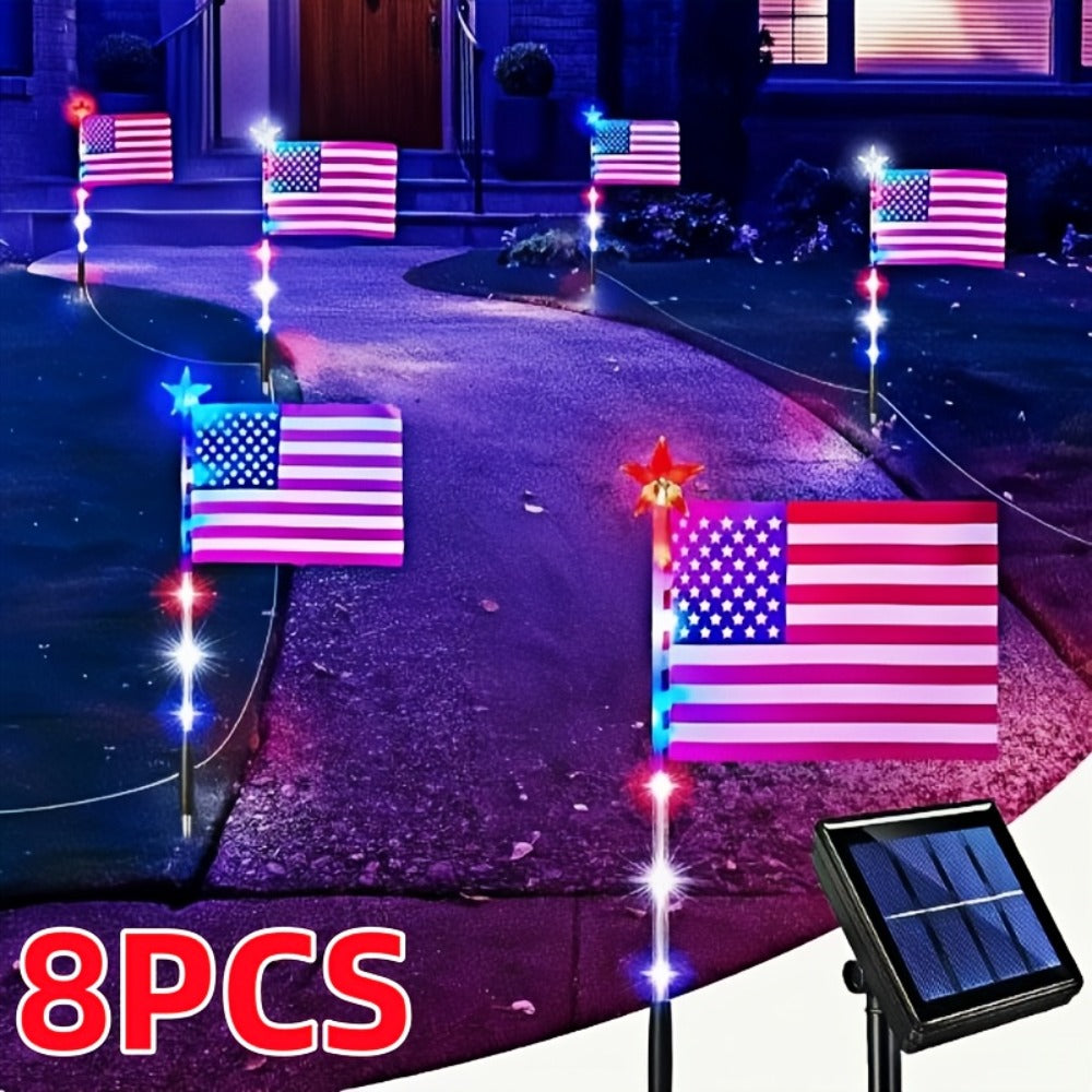 Solar Flag Ground Stake Lights with Separate Panel, 8 Lighting Modes and 8- or 16-Piece Sets