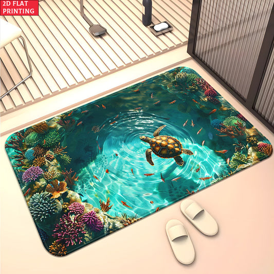 Sea Turtle Illusion Floor Mat Non-Slip 700GSM Microfiber Absorbent Machine Washable Rug Bathroom Bedroom Living Room Outdoor Camping Picnic