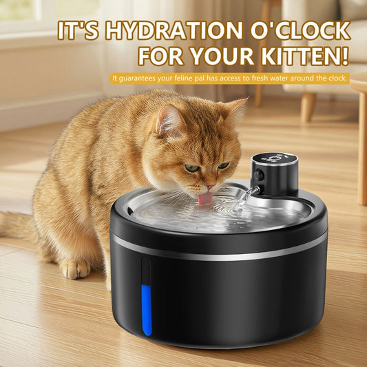 Stainless Steel Cat Water Fountain 84oz – Cordless Rechargeable, Motion Sensor Auto-On, Ultra-Silent Pump, 2 Filters Included, BPA-Free Pet Water Dispenser for Cats & Dogs