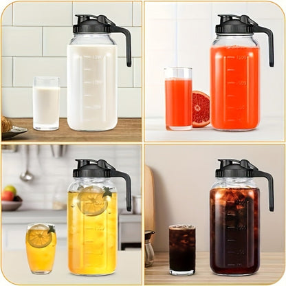 Glass Pitcher Set, 64oz Wide-Mouth Mason Jars with Pour-Spout Lids in Two-Pack or Three-Pack Options