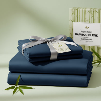 Bed Sheet Set 30% Bamboo Viscose 70% Polyester in 3- or 4-Piece Sizing with 16-Inch Pocket