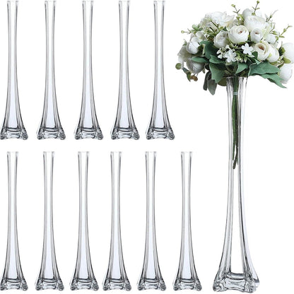 Eiffel Tower Vase Pack of 12 – Tall Glass Flower Vases for Wedding Centerpiece, Event Table Decor, Floral Arrangements & Party Decoration, Clear Black White, 12" 16" 20" 24" Sizes