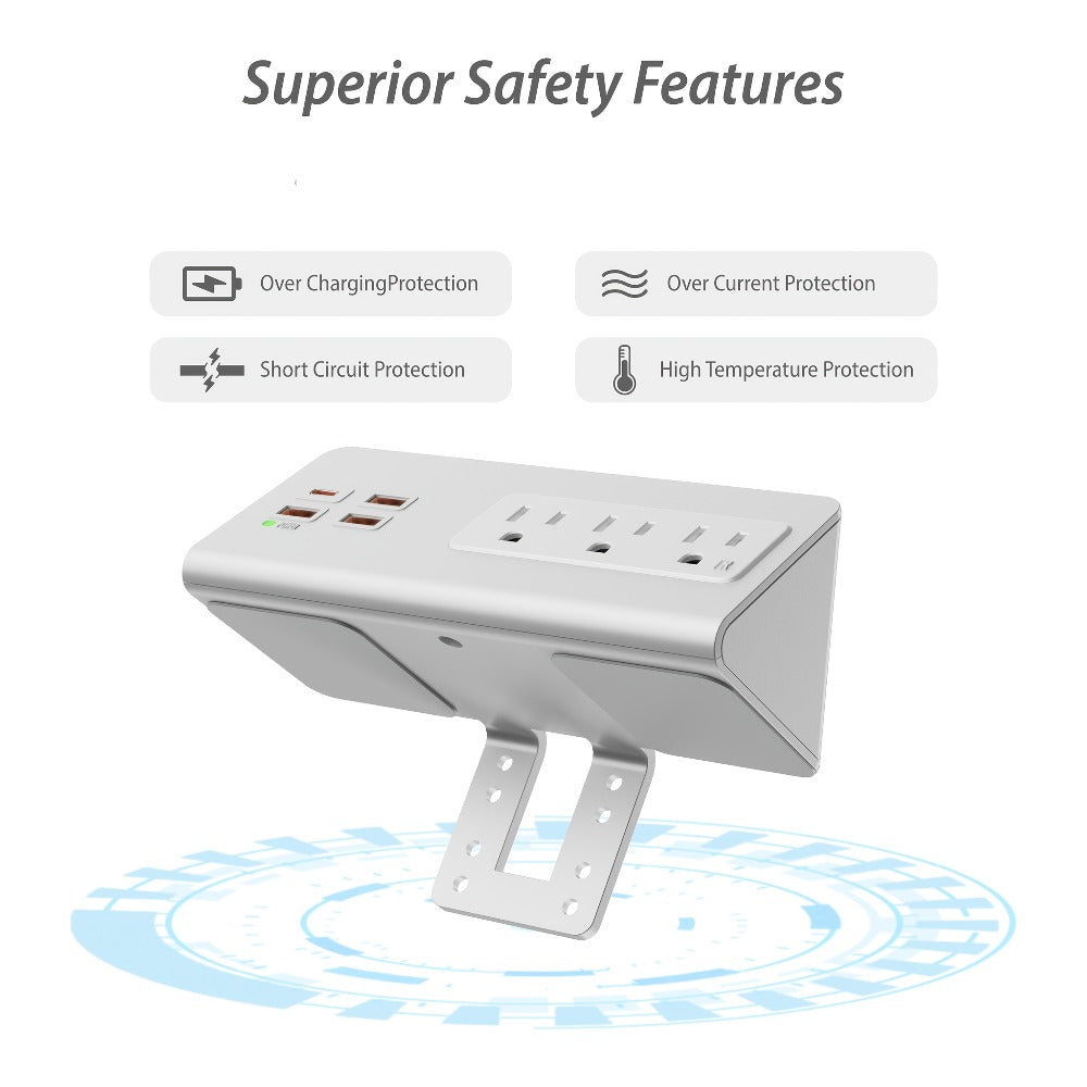 Power Strip Desk-Edge 7-in-1 with Clamp or Screw Mount, PD 20W USB-C, 5.6-Foot Cord and Power Indicator