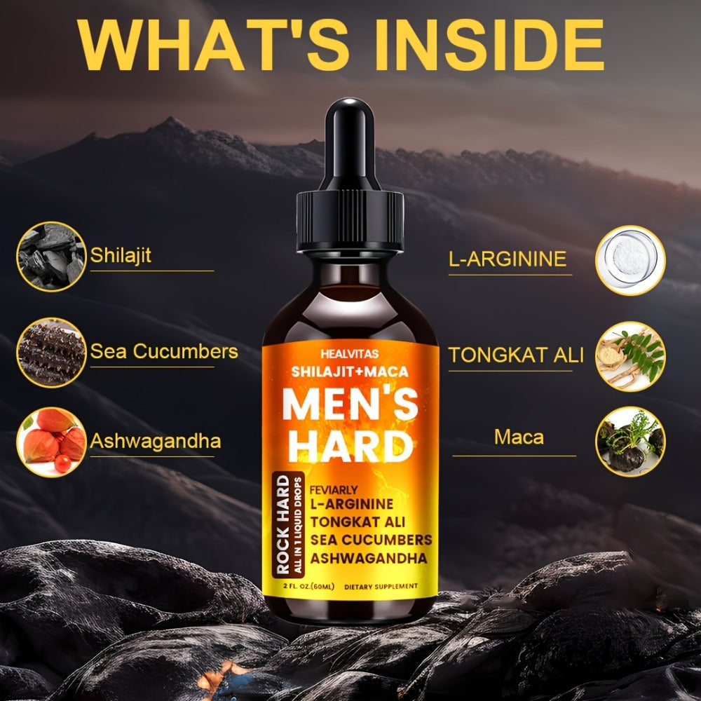 Shilajit and Maca Men's Health Supplement Liquid Drops in One Labeled 2.03 fl oz Dropper Bottle