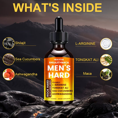 Shilajit and Maca Men's Health Supplement Liquid Drops in One Labeled 2.03 fl oz Dropper Bottle