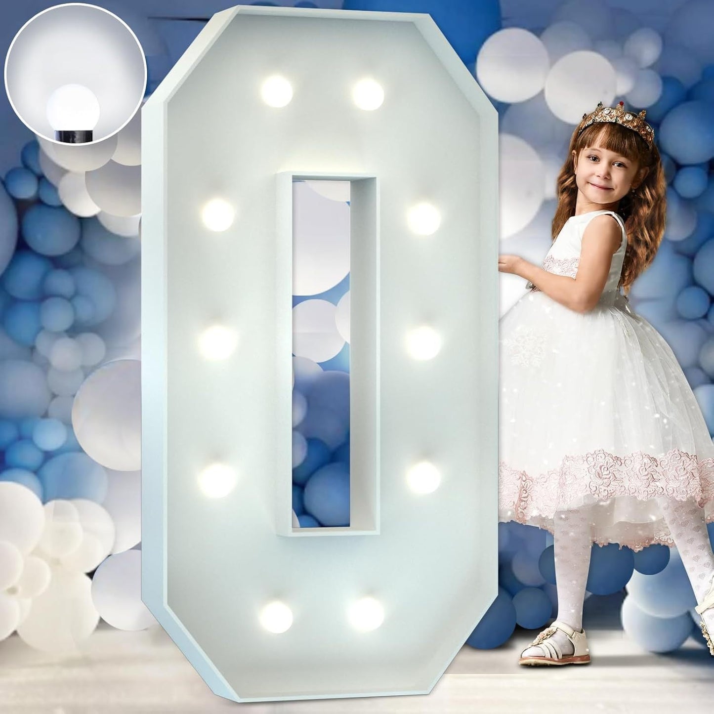 LED Marquee Number Balloon Frame in Selectable 3FT or 4FT Heights with Pre-Cut Mosaic-Style Panels