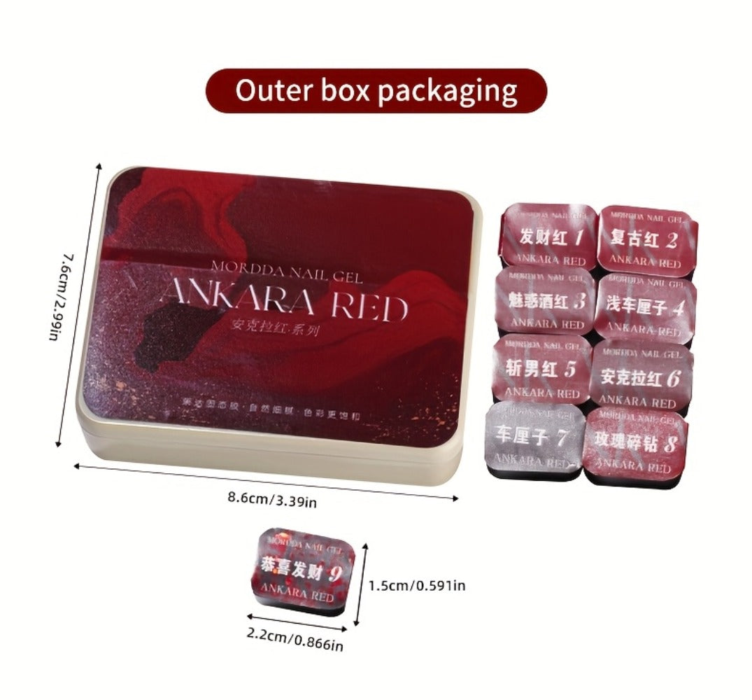 Gradient Gel Nail Polish Set 9pcs Ancola Red Collection – High Saturation Solid Gel, Shiny Gloss Finish, LED Curable Multifunctional Nail Gel | Spring Summer Ombre DIY Manicure Kit for Women