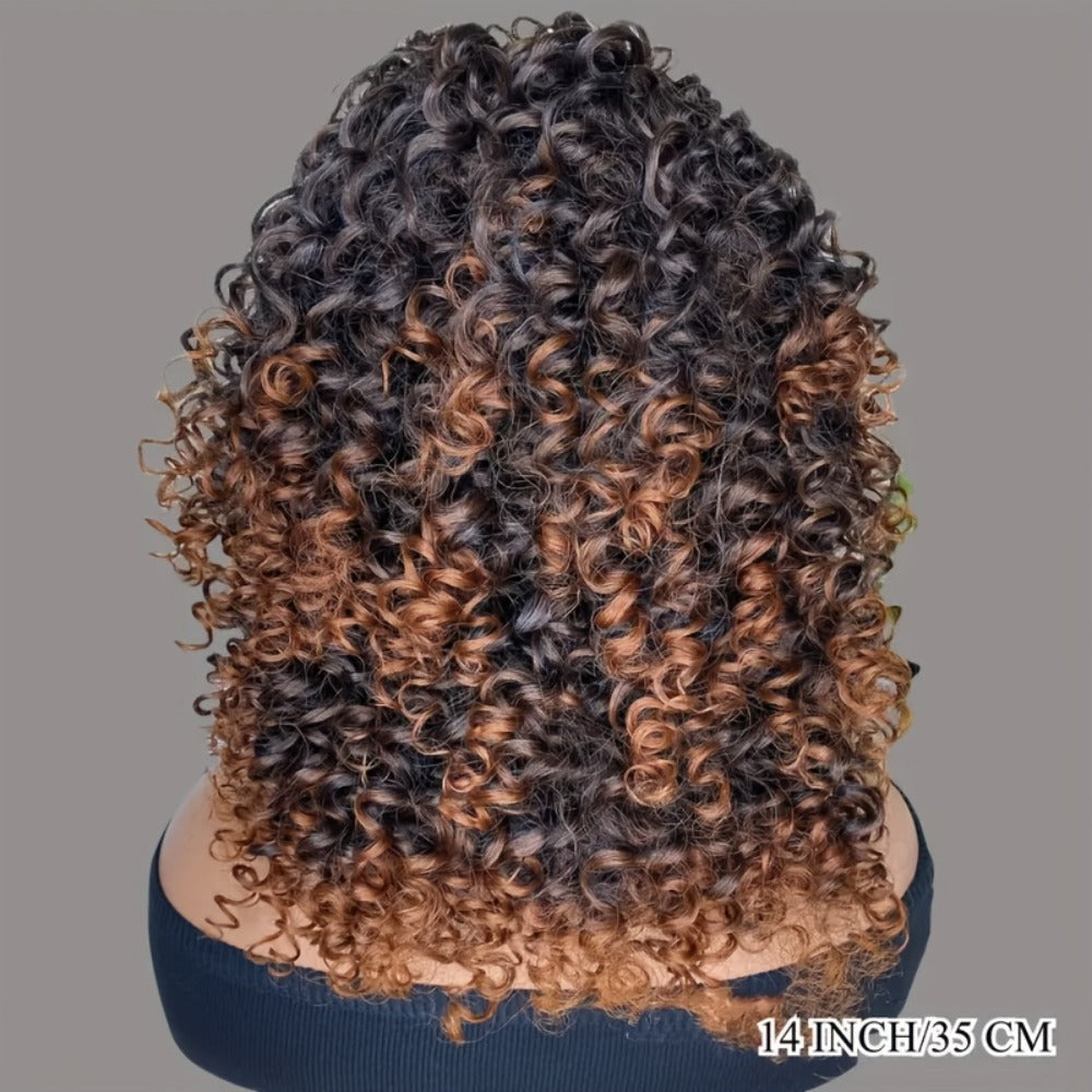 Synthetic Wig 14-Inch Kinky Curly Afro with Bangs in Black, Granny Gray or Dark Brown for Daily Styling