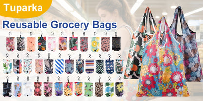 Foldable Reusable Shopping Bag Set with Assorted Printed Designs in 18- or 36-Piece Pack Options