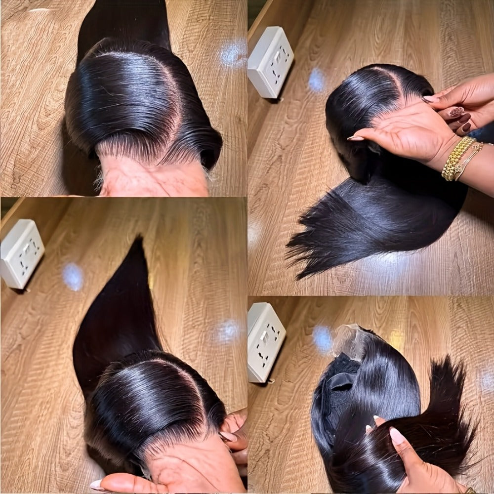 Straight Black Human Hair Wig with 5x5 HD Lace Closure and Nine Length Options from 16 to 34 Inches