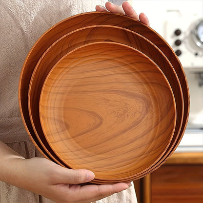 10pcs Wood Grain Dinner Plates Set - Round Striped Plastic Serving Trays for Home Kitchen Dessert Shop Restaurant | Fruit Tray Tea Tray Cake Plate Snack Dish