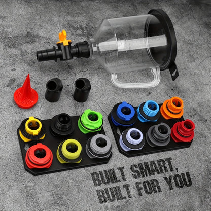 Engine Oil Funnel Kit 19Pcs – No-Spill Coolant Funnel Set with 12 Universal Adapters, 1.5L Capacity, Magnetic Tray for Oil Change Car Maintenance