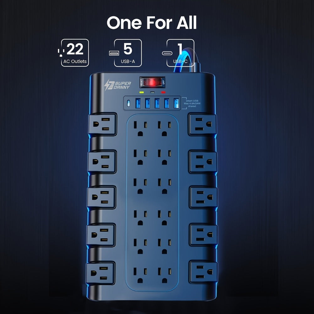 Surge Protector Power Strip 28-in-1 with 22 Spacious AC Outlets USB-C PD 45W 2100 Joules Flat for an Everyday Personal Care Routine