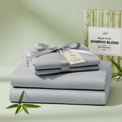 Bed Sheet Set 30% Bamboo Viscose 70% Polyester in 3- or 4-Piece Sizing with 16-Inch Pocket