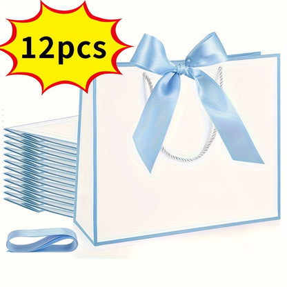Gift Bag Set Pull-Handle Ribbon Design, 12, 24 or 36 Bags in Five Colorways with 11.8 x 10 x 4 Inch Format