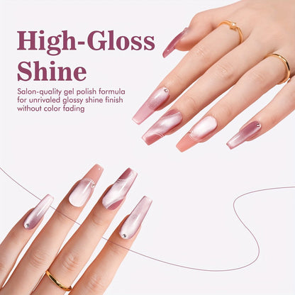 MORDDA Magnetic Cat Eye Gel Polish Kit 6 Colors with Magnet – Shimmering Reflective Swirl Nail Art, Soak Off UV/LED Semi-Permanent Gel Polish Set, Alcohol-Free, Salon & DIY Home Manicure