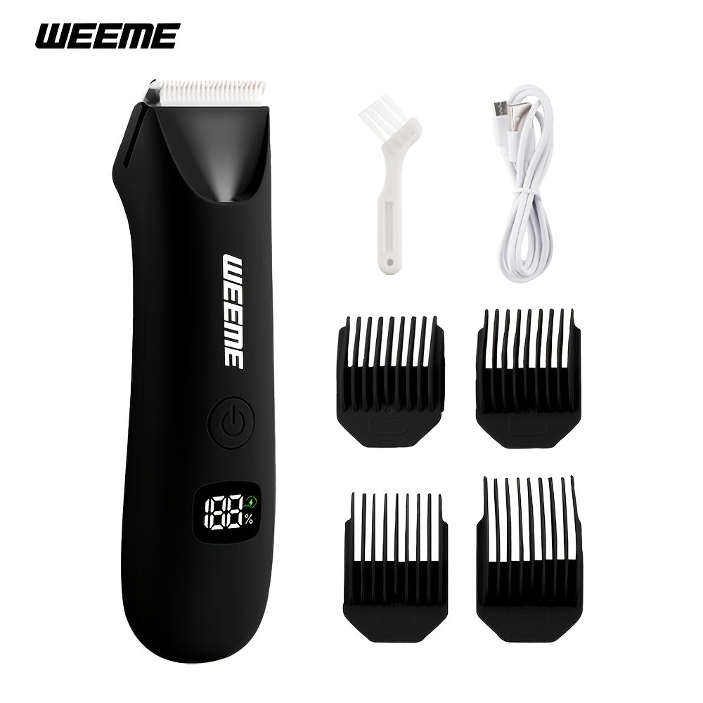 WEEEME Body Hair Trimmer with Digital Display, Four Guide Guards and Yellow, Blue or Black Housing