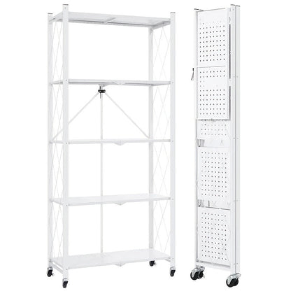 Rolling Storage Shelf with Wheels 3 4 5 Tier Foldable Office File Rack Mobile Floor Standing Organizer for Home Office Black White