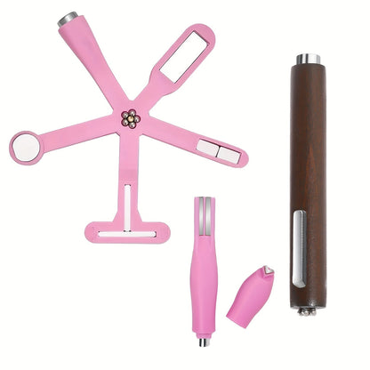 Three-Piece Cat-Eye Nail Magnet Tool Set with Pink Six-Arm Pattern Wheel, Double-Ended Pen and Bar Magnet