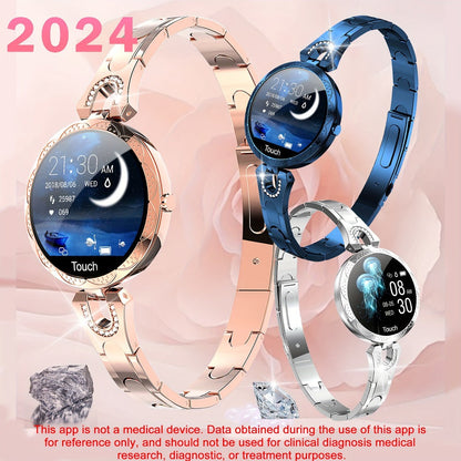 Smartwatch for Women with 1.09-Inch Round Touch Display, Rhinestone Bracelet and 100 Sport Modes