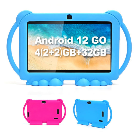Tibuta 7 Inch Android 12 Kids Tablet – 32GB ROM, 4GB RAM, 2.4G WiFi, GMS, Eye Protection Display, Parental Control, Dual Cameras, Shock-Resistant Cover, Pink, Birthday Christmas Gift for Kids
