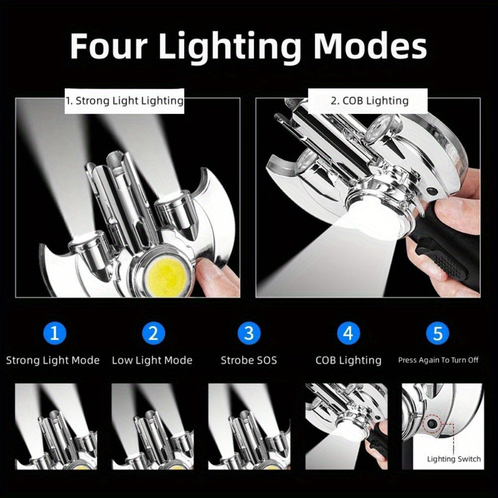 Multi-Nozzle Metal Torch Lighter with COB Auxiliary Light and Black or Silver-Tone Finish Options