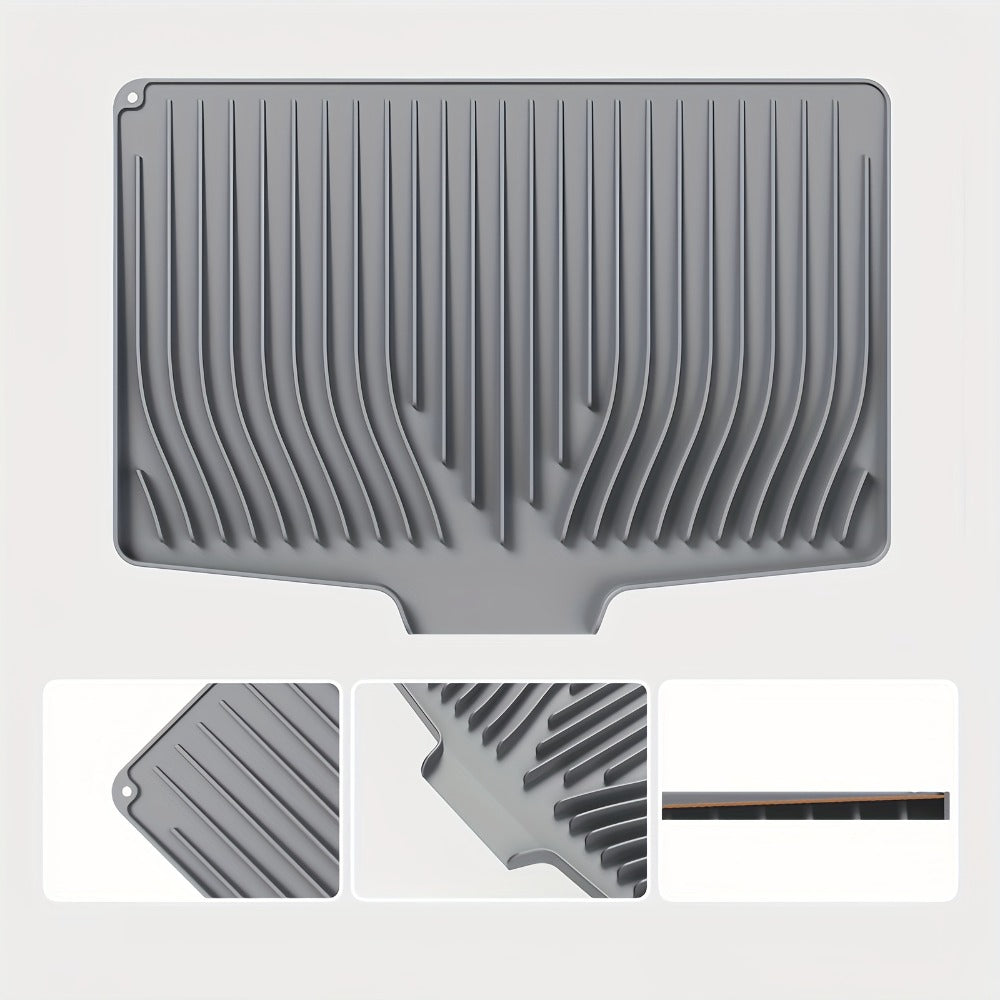 Kitchen Mat Set, 34.5x19-Inch Silicone Slope-Drain Drying Pads in Black or Gray, Single or 2-Piece Options