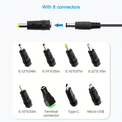 Fixed 5V 2A 10W AC/DC Power Adapter with Eight Tips, Type-C, Micro-USB and Barrel Connectors