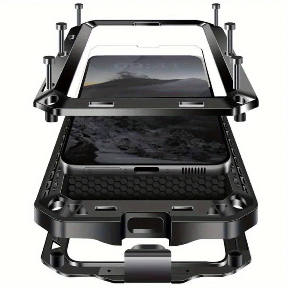 Phone Case Heavy Metal Frame with Built-In Glass Screen Protector and S Pen Access for Galaxy S23/S24 Ultra