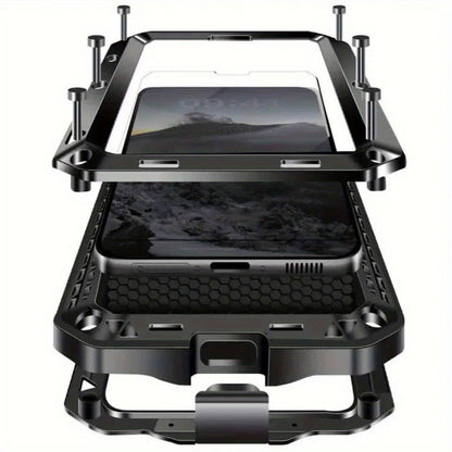 Phone Case Heavy Metal Frame with Built-In Glass Screen Protector and S Pen Access for Galaxy S23/S24 Ultra