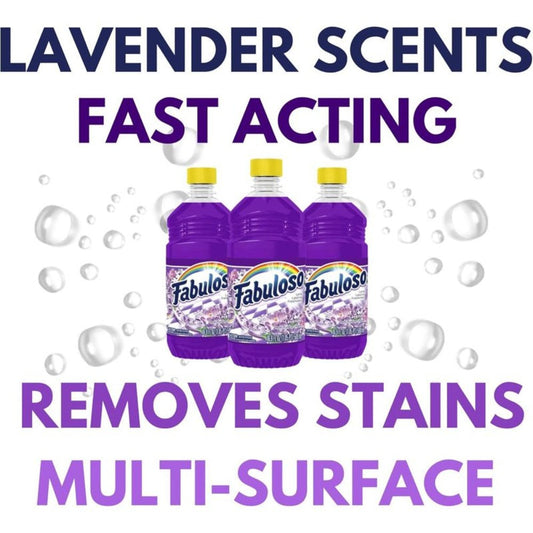 All Purpose Cleaner Lavender Scent 3 Pack (16.9 Fl Oz Each), Fabuloso Multi-Surface Floor Cleaner with Calming Lavender Fragrance – Powerful Dirt & Grime Remover for Floors, Tiles, Bathrooms & Kitchens