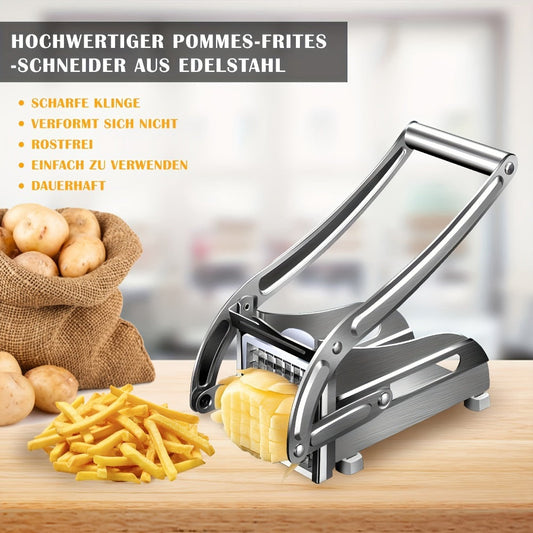 French Fry Cutter – Stainless Steel Vegetable & Potato Slicer, Multi-Function Food Chopper for Potato, Carrot, Cucumber & Onion, with Storage Box