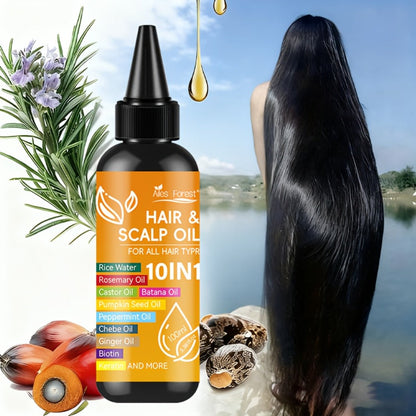 Hair Oil 10-in-1 100ml Pointed-Applicator Bottle with Ginger, Rosemary, Castor, Batana, Rice Water and Biotin