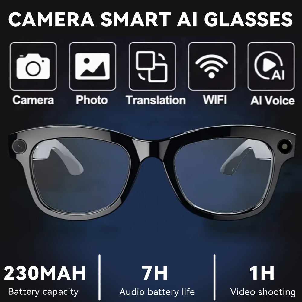 AI Smart Glasses with 4K Camera & Real-Time Translation – Object Recognition Open-Ear Dual Speaker | Touch Control | Ultra-Light Frame | 8hrs Battery USB-C | Hands-Free Travel Work Outdoor | Tech Gift