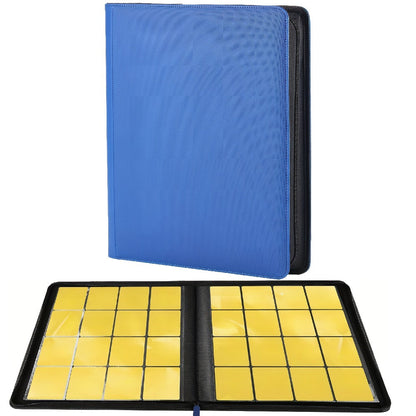 Blue Ringless Trading Card Binder with 16-Pocket Side-Loading Pages, Full Zipper and Large-Capacity Layout