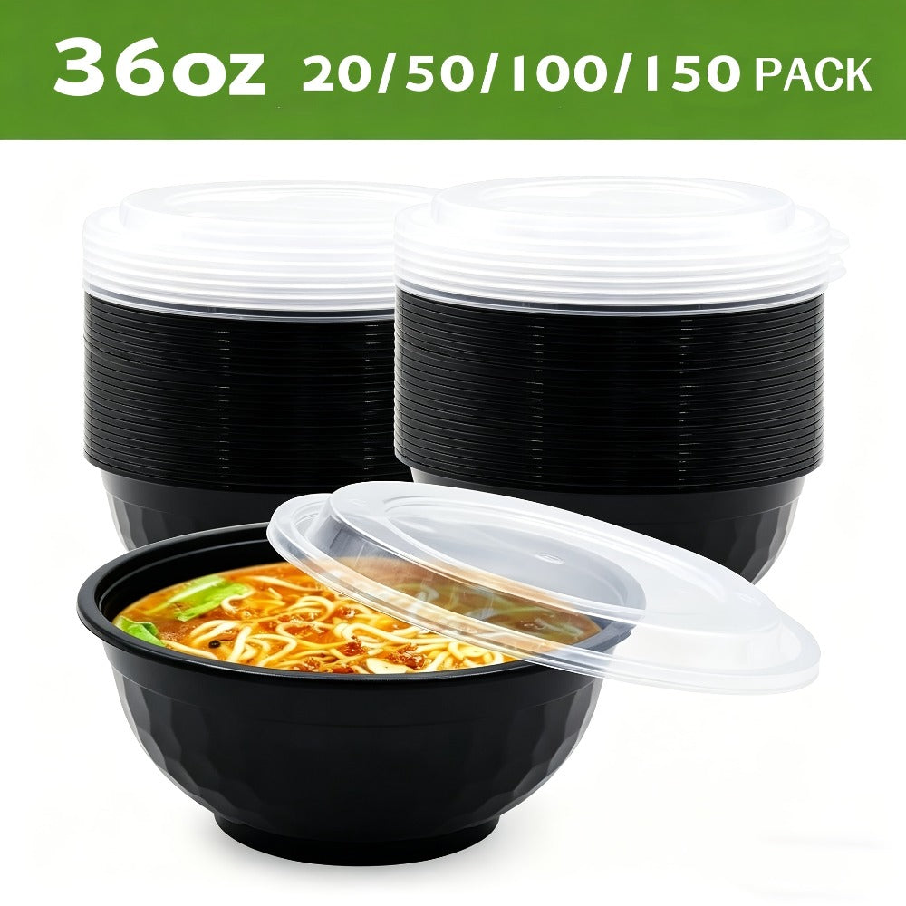 Food Storage Containers 36 oz Black Diamond Salad Bowls with Lids in 20- or 150-Set Options