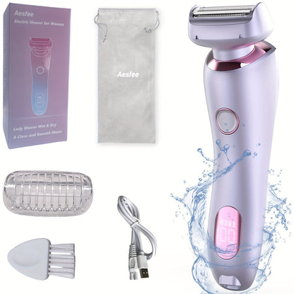 Bikini Shaver for Women Waterproof Rechargeable Stainless Steel Blade Electric Body Hair Razor – Wet & Dry Pubic Legs Arms Underarm Hair Removal, Portable Close Shave Purple