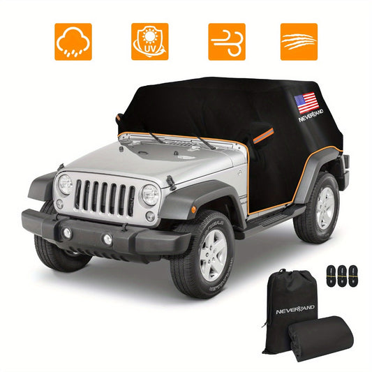 Jeep Wrangler Half Car Cover Waterproof 210D Oxford Fabric – Reflective Strip Windproof Straps for JK JL JKU JLU 2-Door & 4-Door 2007–2024