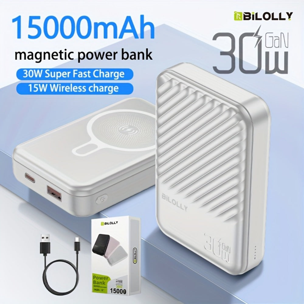 Power Bank Magnetic 10000mAh or 15000mAh with 15W Wireless, 22.5W Wired, USB-C and LED Display